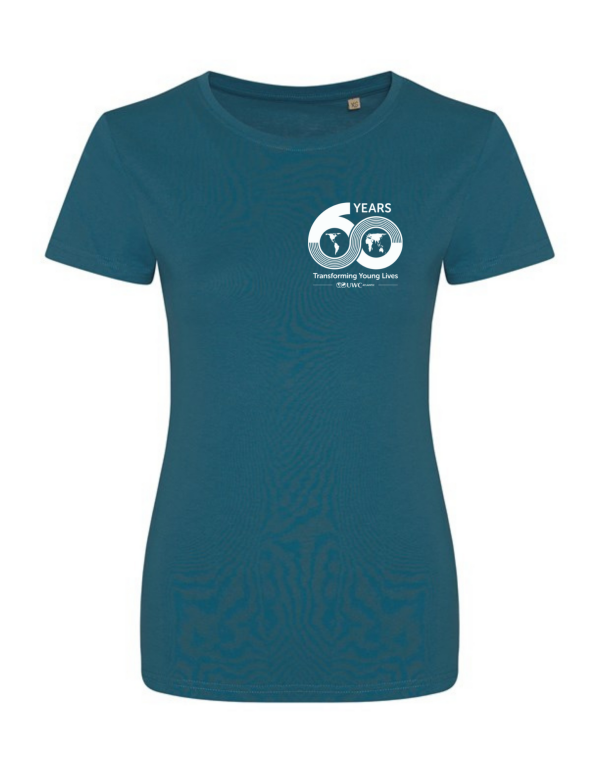 ink blue ladies fitted tshirt with 60th anniversary logo to breast